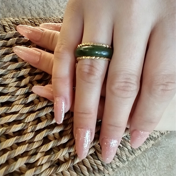 Eternity/Wedding Band Ring 14kt Gold band & Jade - Picture 6 of 16